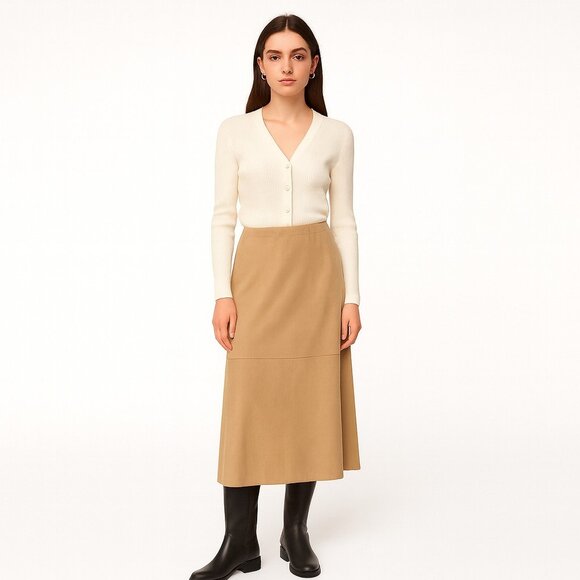 Vintage Finity Faux Suede Midi Skirt Camel Tan XL – Y2K Quiet Luxury Minimalist - Picture 1 of 8